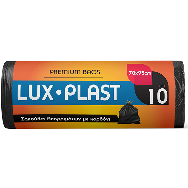 LUX PLAST ΣΑΚΟΥΛΑ ΑΠΟΡΡΙΜΑΤΩΝ ΡΟΛΟ ΜΕ ΚΟΡΔΟΝΙ ΜΑΥΡΗ (10τεμ.) - (54x75cm)Τεμάχια / Κιβώτιο: 50