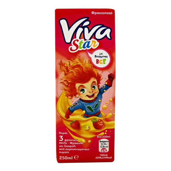 VIVA STAR 250ml - (ΜΗΛΟ-ΦΡΑΟΥΛΑ-ΣΤΑΦΥΛΙ ΦΡΟΥΤΟΠΟΤΟ)Τεμάχια / Κιβώτιο: 27