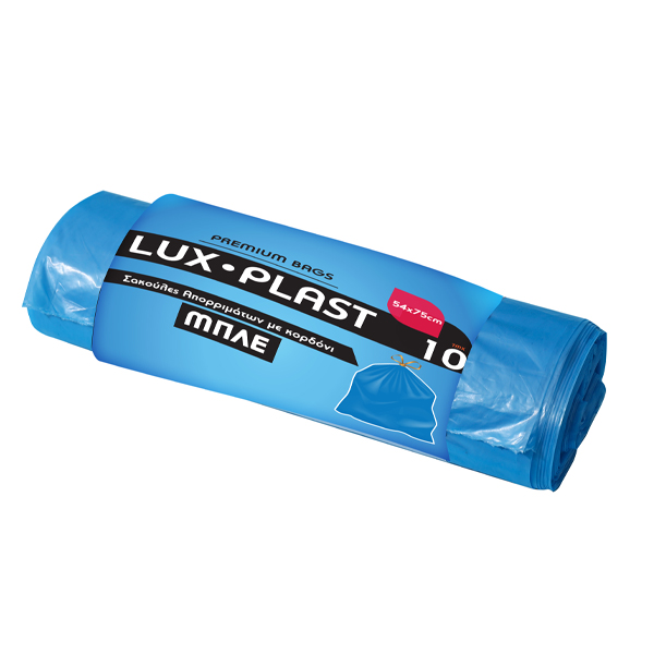 LUX PLAST ΣΑΚΟΥΛΑ ΑΠΟΡΡΙΜΑΤΩΝ ΡΟΛΟ ΜΕ ΚΟΡΔΟΝΙ ΜΠΛΕ (10τεμ.) - (54x75cm)Τεμάχια / Κιβώτιο: 50