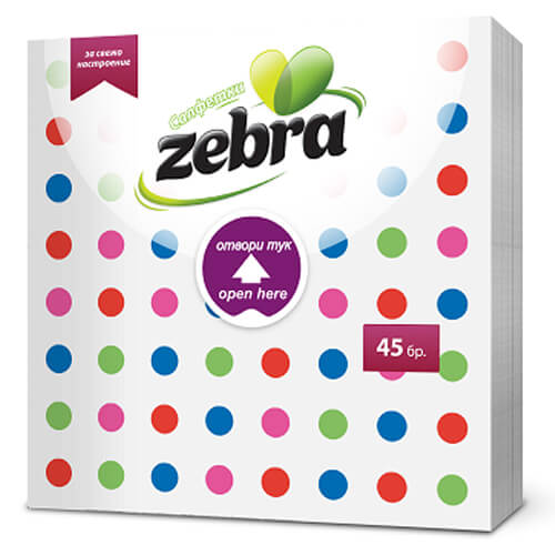 ZEBRA ΧΑΡΤΟΠΕΤΣΕΤΑ (33x33cm) - (45τεμ.) (EASY OPEN)Τεμάχια / Κιβώτιο: 24