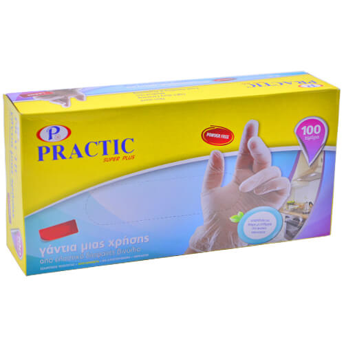 PRACTIC ΓΑΝΤΙΑ ΒΙΝΥΛΙΟΥ ΑΠΟΥΔΡΑΡΙΣΤΑ (100τεμ.) - (LARGE) (ΔΙΑΦΑΝΑ)Τεμάχια / Κιβώτιο: 10